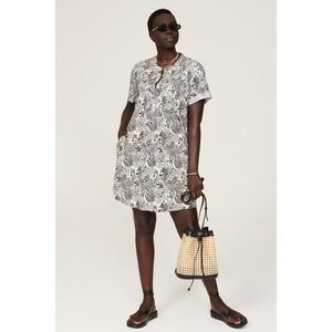 NEW Faherty Indigo Floral Gemina Linen Blend Dress Navy Ivory S WDU2032-MBS